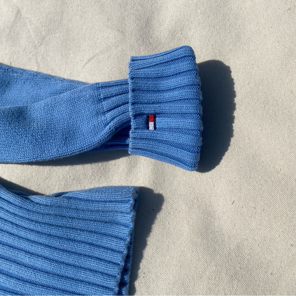 Tommy Hilfiger Vintage Blue Cable Knit Turtleneck Cropped Sweater XL Japan - Picture 4 of 7
